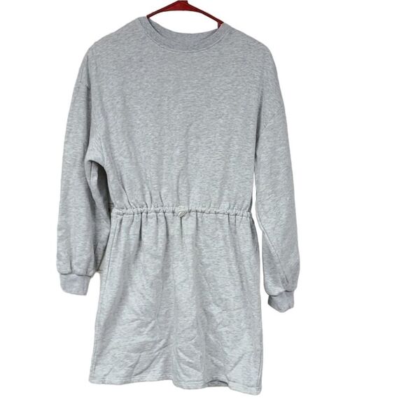 H&M Divided Gray Sweatshirt Drawcord Dress Cozy Fleece Long Sleeve Winter Casual - Picture 1 of 9